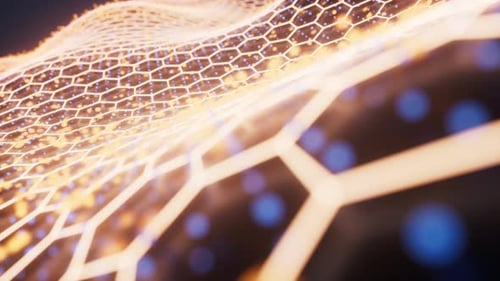 Abstract Waving Hexagonal Grid with Glowing Particles Background