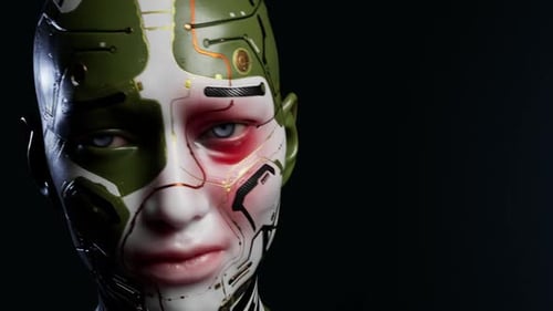 Portrait de visage d'androïde de science-fiction