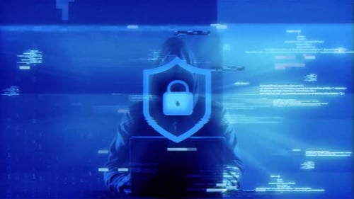 Digital Security Glitch Intro with Futuristic Code Overlay