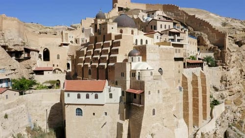 Mar Saba Greek Orthodox Monastery in Israel Judaean Desert, Aerial view