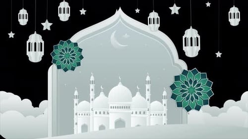Ramadan Kareem Animation With Mosque 4K Alpha Without Text