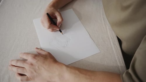 Person sketching geometric design with a pencil