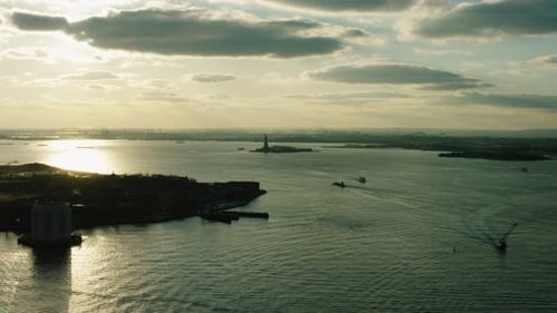 Aerial View of Upper Bay Leading to Ellis Island New York City