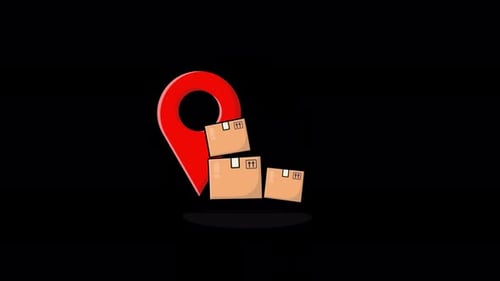 Animated Delivery Box and Location Icon Video - Transparent