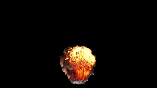 Large mushroom cloud explosion low view, transparent background