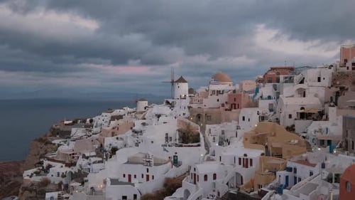 Oia Santorini Windmill Time Lapse, Cyclades Island in Aegean Sea, Greece