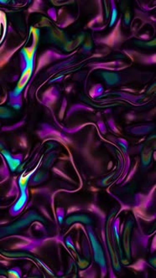 3D Abstract Iridescent Wavy Animation Loop Vibrant Liquid Reflection Surface Neon Holographic Fluid