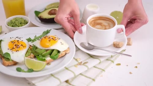 Avocado Toast with Fried Egg and Coffee