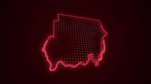 Neon Glowing Map Outline with Digital Grid Animation