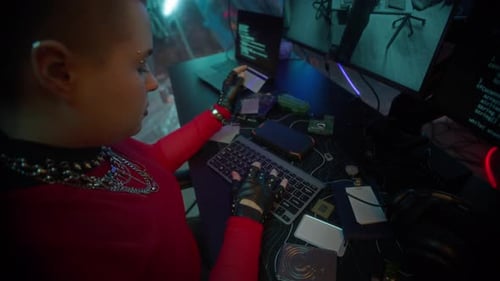 Woman working with computer code at a desk