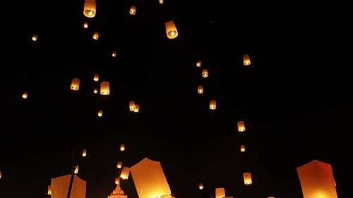 Sky lanterns, flying lanterns, floating lanterns in Loy Krathong Festival in Chiang Mai Thailand.