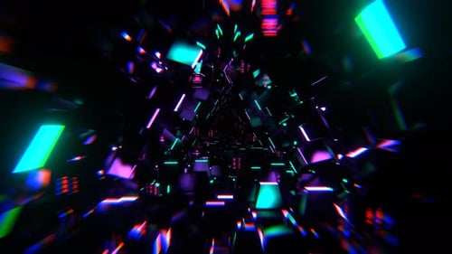 Purple And Turquoise Endless Tunnel With Neon Elements In Digital Style Background Vj Loop In 4K