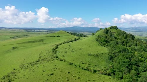 Green Hills in the Spring, Countryside Meadow from Above, Aerial View