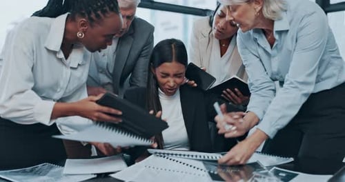 Stress, business people and employee frustrated with multitasking, pressure