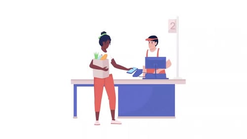Contactless Payment at Supermarket Checkout Flat Design Animation