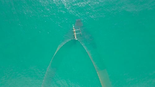 Aerial Drone shot of Local Fisherman Using The Oldest Fishing Method in Sri Lanka