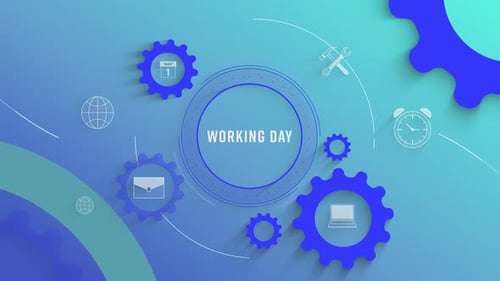 Animated Working Day Concept with Modern Business Icons