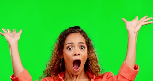 Shock, surprise and face of a woman in a studio with good, wow or wtf shocking news on a sale