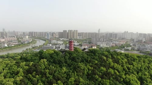 Aerial View of Pagoda on Huishan Mountain Wuxi Jiangxu Province China