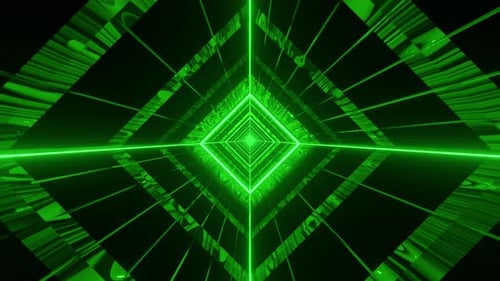 Glare Sci-Fi Tunnel with Toxic Green Neon Lights and Stars VJ Loop