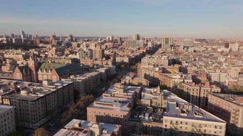 Aerial View of Manhattan Skyline From the Hudson River Revealing Towering Skyscrapers Waterfront