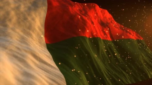 Waving Flag Background with Golden Shimmering Particles