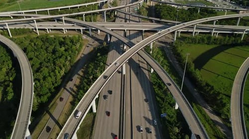 Aerial View of a Complex Multi Level Urban Highway Interchange