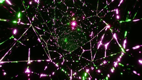 Futuristic tunnel looped. Seamless colorful animation of glowing lines and dots