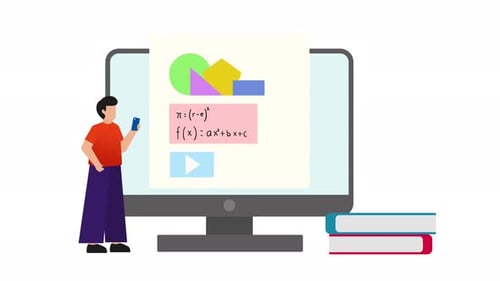 Flat Design Animation of People Learning Online with Technology