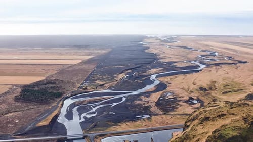 Drone Over Braided River In Iceland