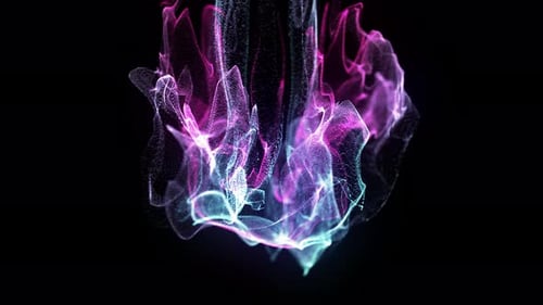 Animation d'explosion de particules fluides colorées.