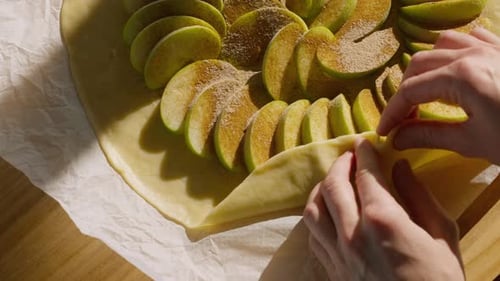 Close Up of Apple Pie Recipe Preparation