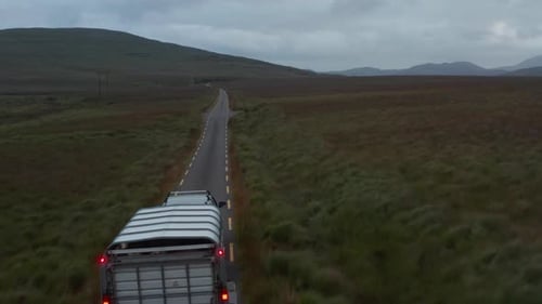 Truck and Trailer Driving on Rural Road