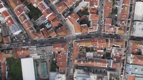 Aerial view of a building in Alges residential area, Lisbon, Portugal.