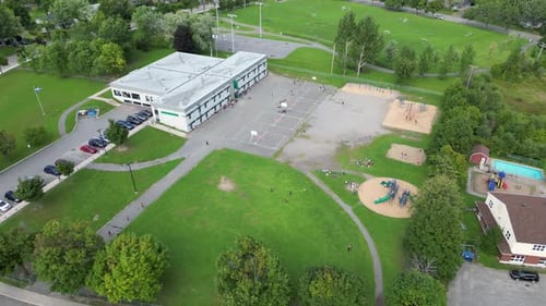 School hyperlapse in summer, with drone