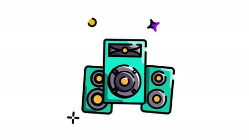 Animated Flat Design Music Speaker System Icon Loop