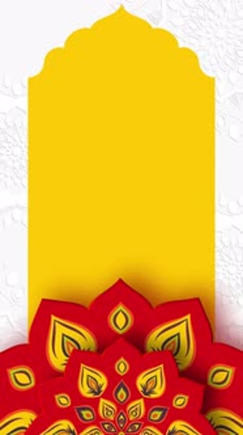 Red Rotating Indian Rangoli with copy space.