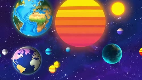 Animated Flat Design Solar System Planets Cartoon Background