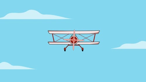 Animationsvideo mit Propellerflugzeug am Himmel