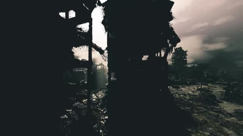 Solitary Form Traverses Ancient Wreckage with Quiet Determination and Mystery