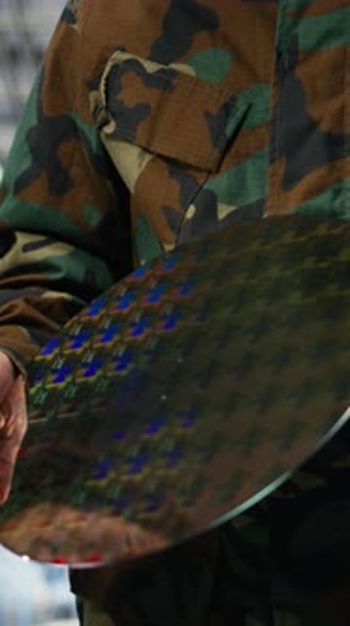 Vertical Video Close Up of Silicon Wafer Used By Government to Upgrade National Security