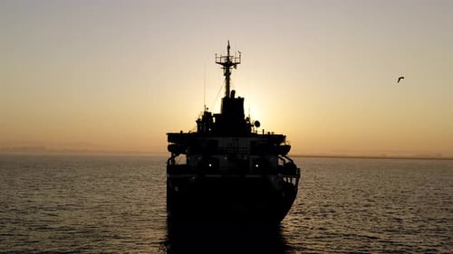 Fly over a large Cargo Ship, Aerial view