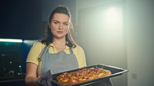 Woman Holding Freshly Baked Apple Dessert