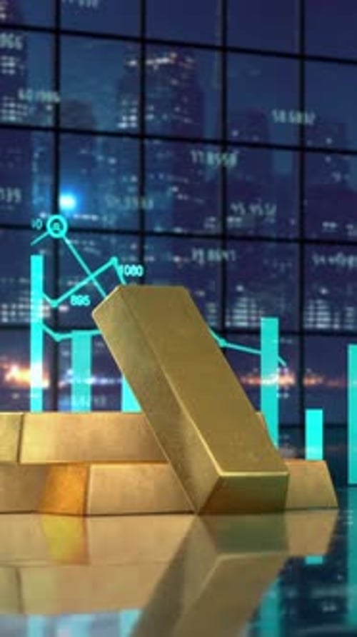 Gold Bars Investment Vertical Financial Growth Background Animation
