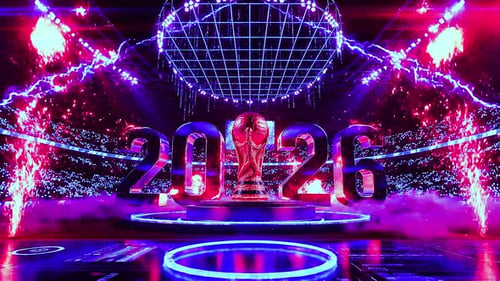 2026 World Football Championship Trophy in Futuristic Stadium