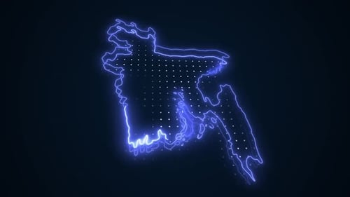 Animated Digital Neon Glow Map Outline of Bangladesh