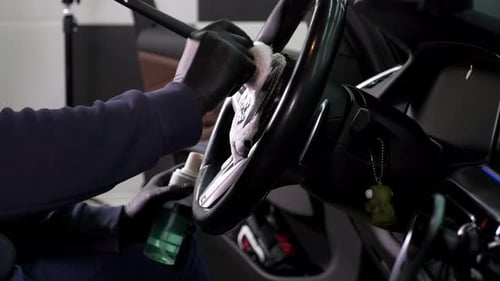 Car Detailing Interior Steering Wheel Cleaning