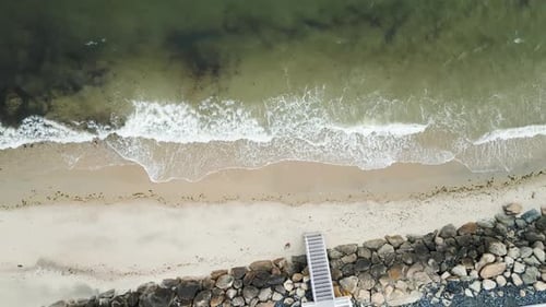 Waves Washing The Shoreline Of Dennis Port, Nantucket Sound, Massachusetts USA. Aerial Shot
