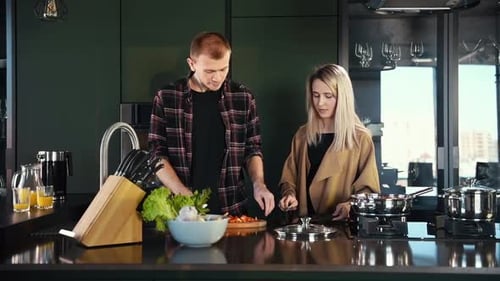 Couple Cooking Together in Modern Kitchen