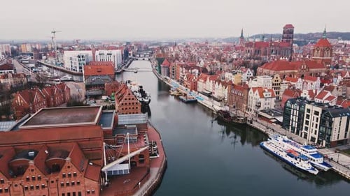 Aerial View of Gdansk City in Poland Historical Center of European City